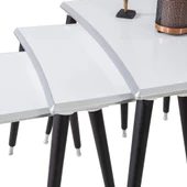 3'Lü Beyaz Dikdörtgen Ahşap Zigon Sehpa Siyah Lüx Ayaklı E13 - 3