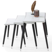 3'Lü Beyaz Dikdörtgen Ahşap Zigon Sehpa Siyah Lüx Ayaklı E13 - 1