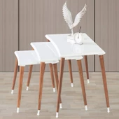 3'Lü Beyaz Dikdörtgen Ahşap Zigon Sehpa Kahve Lüx Ayaklı E12 - 2