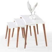 3'Lü Beyaz Dikdörtgen Ahşap Zigon Sehpa Kahve Lüx Ayaklı E12 - 1