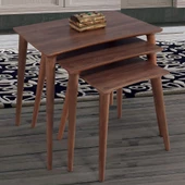 3'Lü Ceviz Dikdörtgen Ahşap Zigon Sehpa E1 - 1