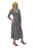Kadın Viskon Zebra Desenli  V Yaka Elbise BGL-ST03535 - 4