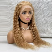 Afro Dalga Front Lace Gerçek Tül Peruk - Altın Karamel - 70-75cm WW27-26INCH - 3