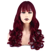 Dalgalı Perçemli Uzun Fiber Sentetik Peruk - Kızıl H7229-850A-PM thumbnail 1
