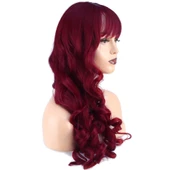 Dalgalı Perçemli Uzun Fiber Sentetik Peruk - Kızıl H7229-850A-PM thumbnail 2