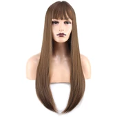 Düz Perçemli Uzun Fiber Sentetik Peruk - Kumral H7231-10-PM thumbnail 1