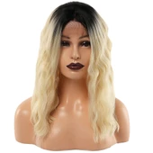 Fiber Sentetik Dalgalı Kısa Tül Peruk - Kahve Platin Ombreli TUL-KISA-4T613-PM-14X thumbnail 1