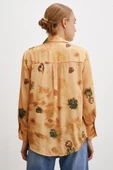 Desenli Saten Gömlek Somon thumbnail 4