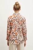 V Yaka Leopar Desen Gömlek Taş thumbnail 6