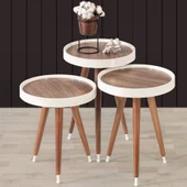 3'Lü Ahşap Yuvarlak Zigon Sehpa Ceviz Polen Lüx Ayaklı C8 - 2