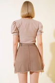Gabardin Mini Etek Kahve - 3