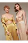 Saten Pantolon Bralet Sabahlık 3'lü Pijama Gecelik Takım - 1