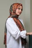Afvente Paisley Desen Kahverengi Pamuk Şal - 1