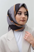 Afvente Çizgili Desen Gri Pamuk Eşarp thumbnail 1