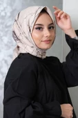 Afvente Mermer Desen Bej Pamuk Eşarp thumbnail 2