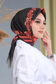 Afvente Çiçek Desen Kırmızı Pamuk Eşarp - 1