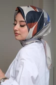 Afvente Yaprak Desen Mavi Pamuk Eşarp - 2