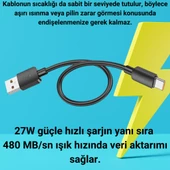 Coofbe Super Şarj 0.25cm 27W Type-C Şarj Kablosu Kısa Powerbank Kablosu Ultra Hızlı Şarj Kablosu - 4
