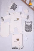 Babyhola Leopar Desen Kız Bebek Yenidoğan 8'li Tulum Seti 0-3 Ay Hediyelik Hastane Çıkışı 5016 - 2