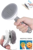 Otomatik Temizlenen Tuşlu Evcil Hayvan Fırçası Kedi Köpek Tüy Toplayıcı Tarak Gri thumbnail 1
