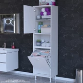 Modilayn SÖKE  ŞİLE 45 x 160 x 32,5 cm 3 Raflı 1 Kapaklı Kirli Çamaşır Bölmeli Banyo Dolabı thumbnail 2