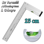 Alüminyum L Gönye Su Terazili Cetvel Kaynak Kaynakçı Marangoz Gönyesi 250 mm - 1