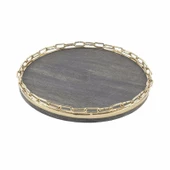 Mikasa Moor Gold Metal Yuvarlak Ahşaplı Tepsi 33 cm - 1