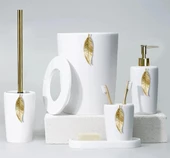 Selim Dekor Leaf Banyo Seti Beyaz-Altın thumbnail 1