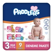 Paddlers Bebek Bezi 3 Numara Midi 9 Adet (4-9 Kg) Deneme Paketi thumbnail 1