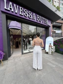 BELİ ÇITÇITLI PİLE DETAYLI PALAZZO PANTOLON - BEYAZ - 3