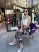 ZEBRA DESEN YÜKSEK BEL RAHAT PANTOLON - ZEBRA DESEN - 5