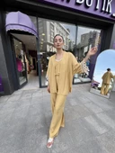 Kol detaylı salaş keten kimono SAFRAN SARISI - 3