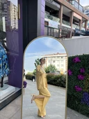 Kol detaylı salaş keten kimono SAFRAN SARISI - 5