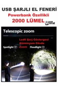 Ultra Güçlü Powerbank Özellikli 2000 Lümel El Feneri Zoom Özellik Şarj Gösterge Hızlı Dolum Deprem - 3
