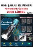Ultra Güçlü Powerbank Özellikli 2000 Lümel El Feneri Zoom Özellik Şarj Gösterge Hızlı Dolum Deprem - 1