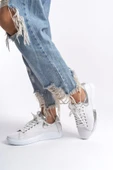 Harry Gümüş Beyaz Hakiki Deri Sneaker Kadın Günlük Spor Ayakkabı - 3