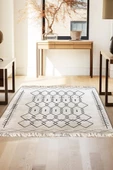 Beyaz İskandinav Yıkanabilir Kaymaz Bambu Halı Pamuk Kilim Salon Halısı ve Yolluk - 2
