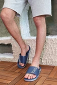 Erkek Lacivert Kaymaz Taban Terlik Deniz Plaj Havuz Banyo Terliği Günlük Terlikk SPORT-7842 - 3