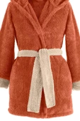 Fleece | Kapşonlu Wellsoft Peluş Sabahlık | Robdeşambr |  Bornoz Kiremit - 3