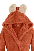 Fleece | Kapşonlu Wellsoft Peluş Sabahlık | Robdeşambr |  Bornoz Kiremit - 2