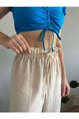 Kadın Taş Yüksek Bel Önden yırtmaçlı Keten Pantolon - 3