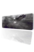 SonicTouch Kara Kartal Siyah Beyaz Yıldız Kaymaz Gaming Oyuncu Masaüstü Dikişsiz Siyah Klavye Mouse Pad 32x70Cm - 1