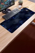 SonicTouch Mavi Siyah Petek Desenli Kaymaz Gaming Oyuncu Masaüstü Dikişsiz Klavye Mouse Pad 32x70Cm - 3