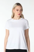 Kadın Kısa Kollu Bisiklet Yaka Tişört Beyaz  L BEYAZ thumbnail 2