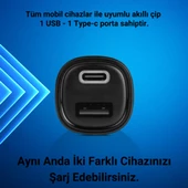 Ttec Süper Hızlı 3.1Amper 1xUSB ve 1x Type-C Araç Şarj Cihazı, 12/24V Çakmaklık Girişli Akım Korumalı - 2