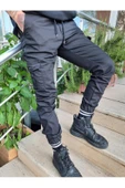 Erkek Siyah Yan Cepli Paça Lastikli Likralı Jogger Pantolon - 6