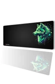 SonicTouch UltraGrand Siyah ve Neon Yeşili Kurt Dikişsiz Xxl Gaming Oyuncu Masaüstü Klavye Mouse Pad 40x90Cm - 1