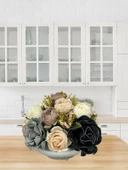 Nettenevime Yapay Çiçek Aranjmanı Büyük Boy Gri Siyah Pudra Tonlar Gümüş Metal Vazolu Arajman Nişan Kız İsteme Çiçeği thumbnail 3