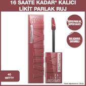 Maybelline New York Super Stay Vinyl Ink Uzun Süre Kalıcı Likit Parlak Ruj 40 Witty - 1