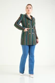 Kadın Kazayağı Desenli Metal Düğme Detaylı Ceket Yeşil - 2